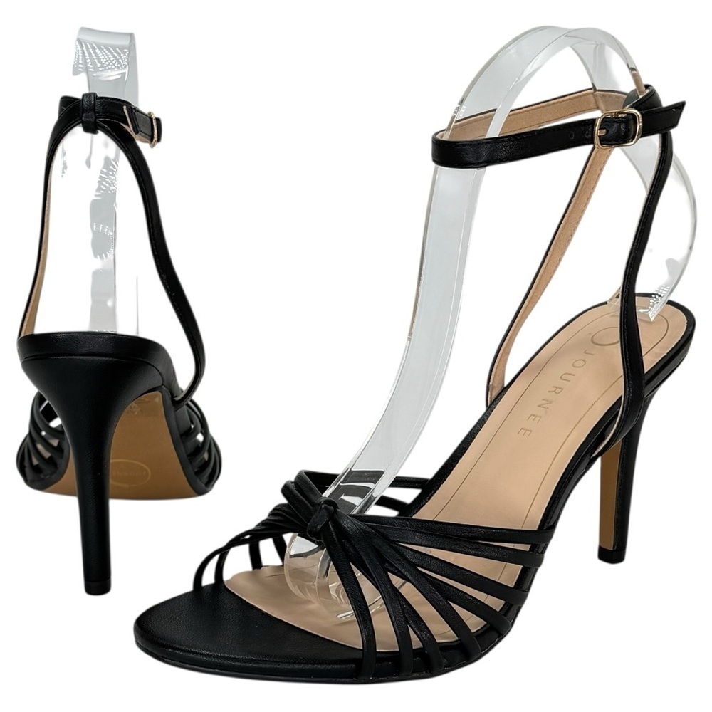 Journee Collection Vanita Black Faux Leather Womens Heels Size 10W - Picture 9 of 14